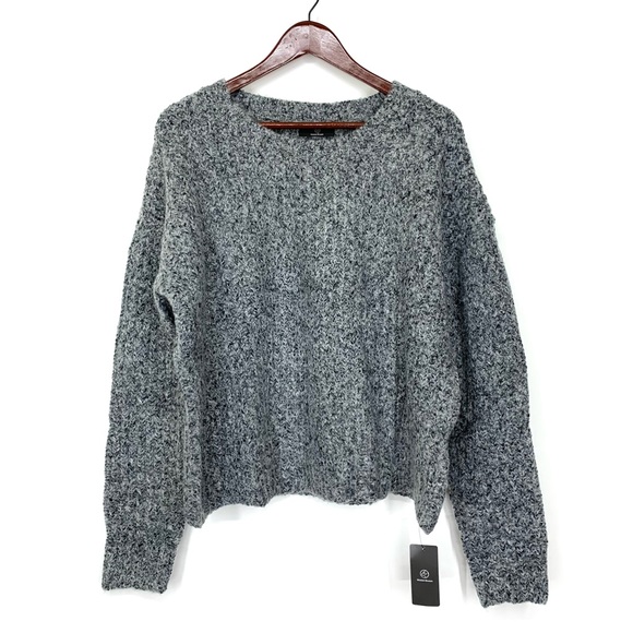 Woolen Bloom Static Gray Woven Fleck Thick Ribbed Crewneck Sweater New Nwt Sz L - Picture 1 of 14